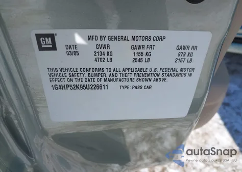 2005 Buick Lesabre Custom из США, поврежденный, VIN 1G4HP52K95U226611